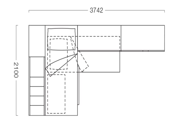 Planul dormitorului cu mezanin și dulap de colț S30