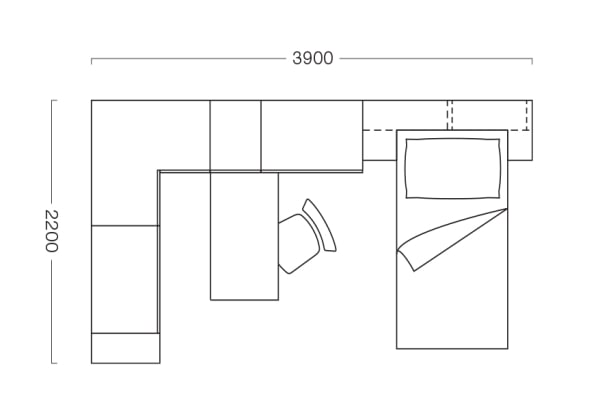 Planul dormitorului cu pod și dulap de colț T11