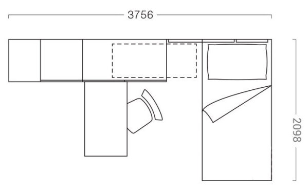 Plan dormitor single 375 x 209 cm