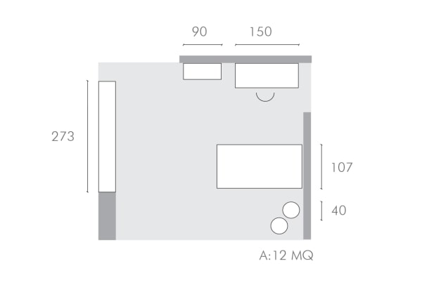 Plan de etaj pentru dormitorul unei fete de 12 m2